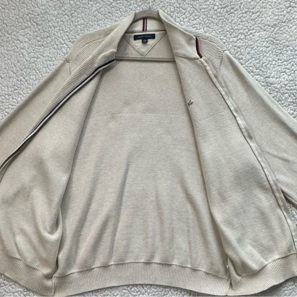 Tommy Hilfiger Beige Zip-Up Sweater with Red Trim - Picture 5 of 8